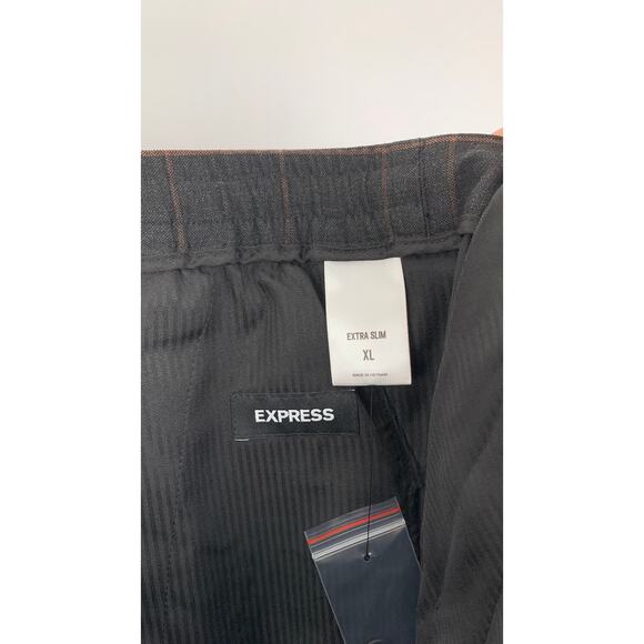 Express Mens Extra Slim Brown Plaid Luxe Comfort Soft Drawstring Dress Pant XL - Picture 9 of 9